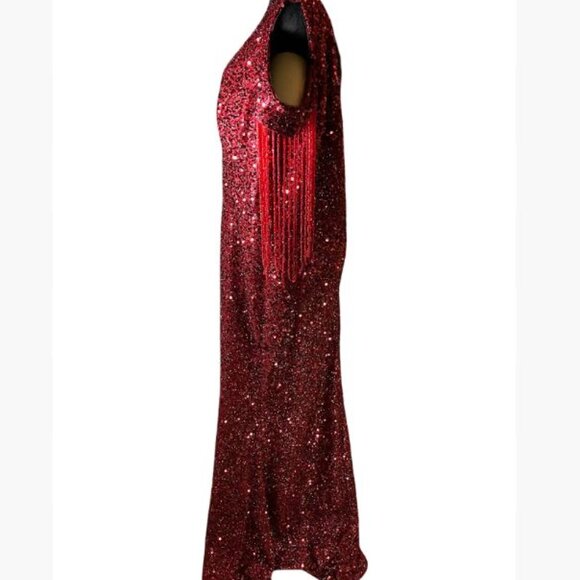 Unbranded Red Sequin Gown with V-Neck Illusion Front and V-Neck Back Size 18 EUC - Picture 2 of 13